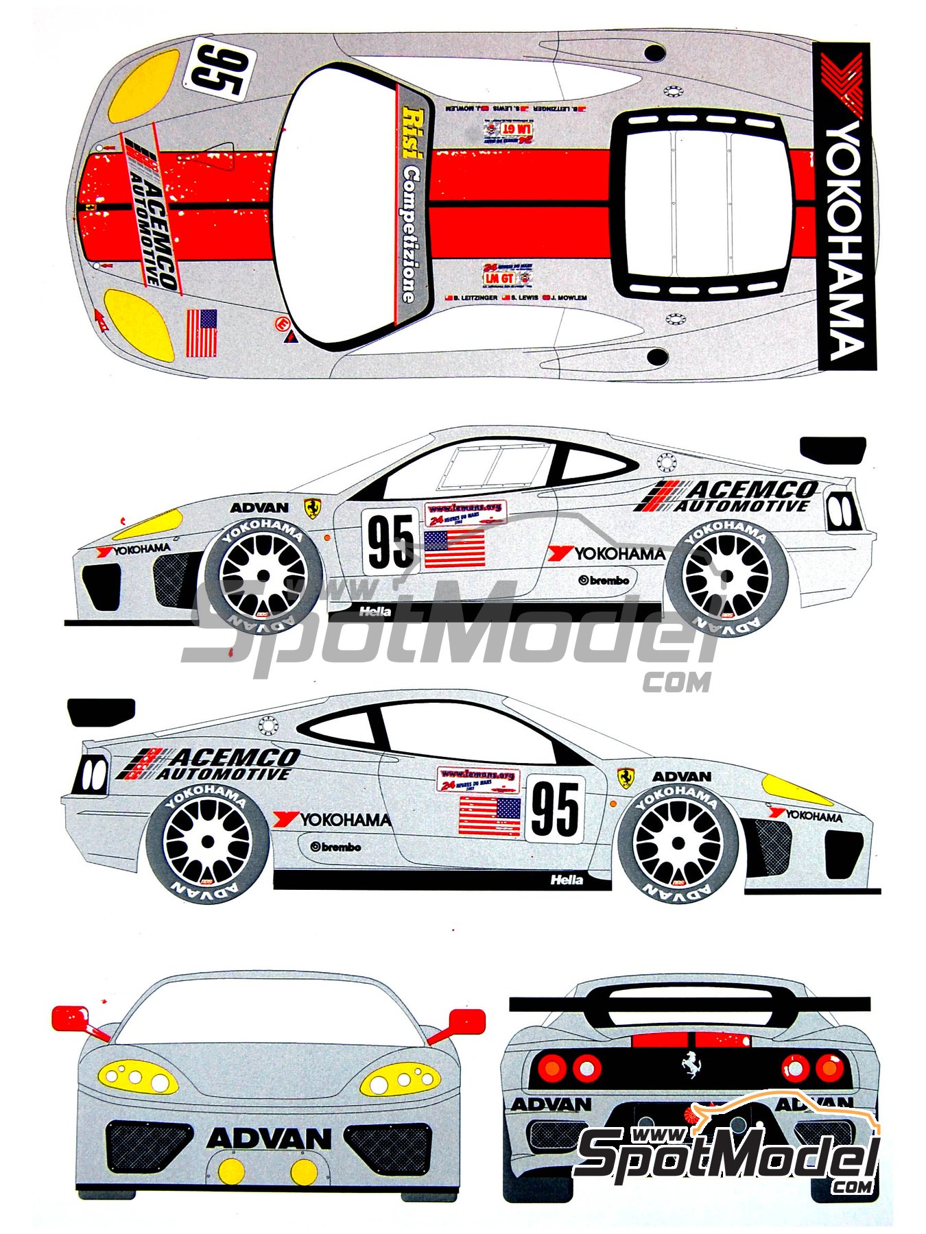 Ferrari 360 Modena sponsored by Risi - 24 Hours Le Mans 2003. Marking /  livery in 1/24 scale manufactured by Renaissance Models (ref. TK24-162DS,  also